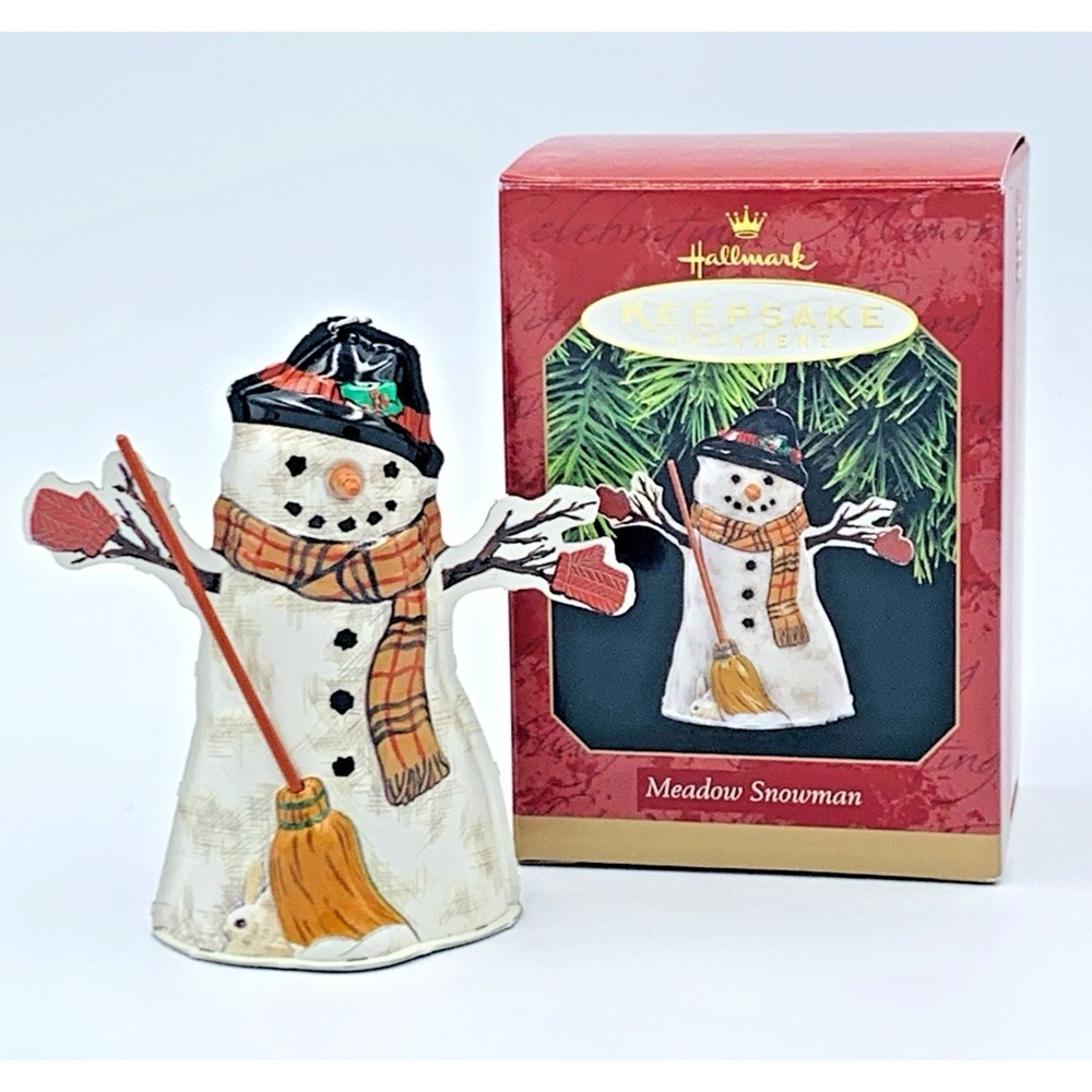 1997‎ Hallmark Pressed Tin Meadow Santa Vintage Christmas Ornament Mint in Box